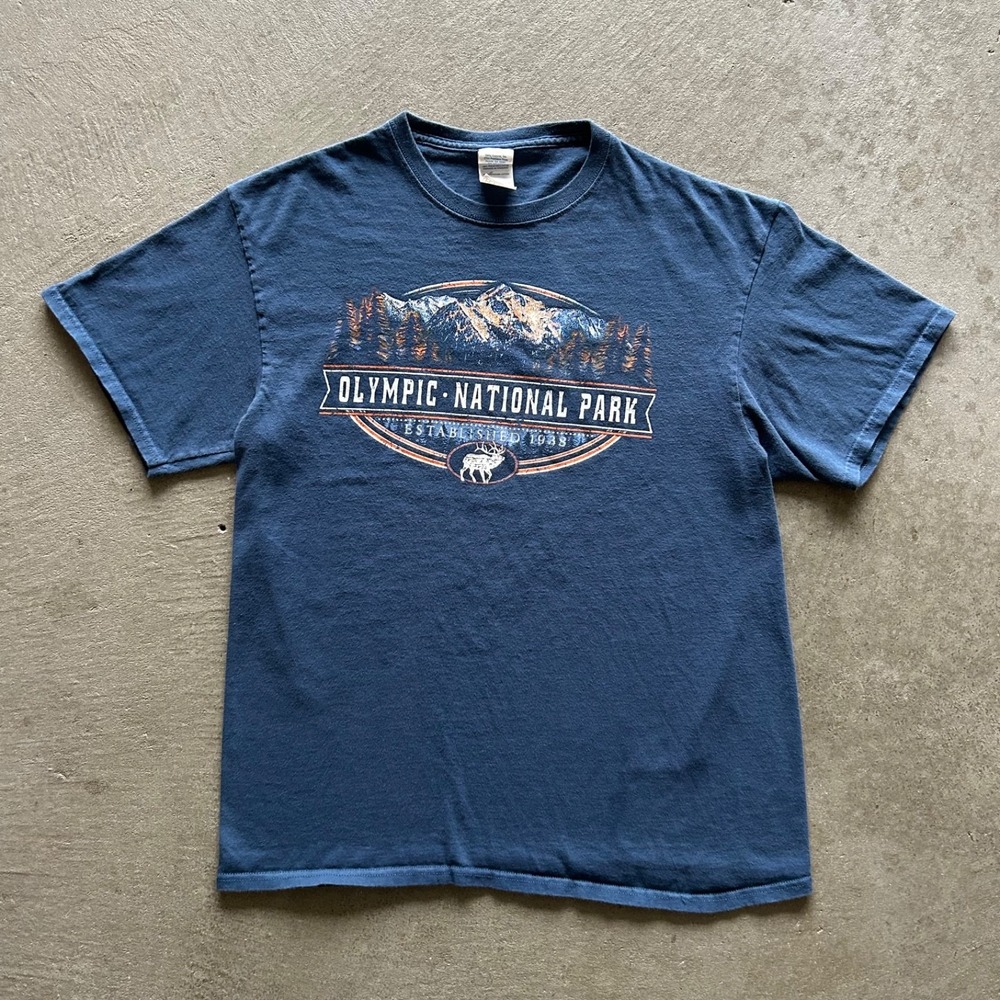 Vintage Olympic National Park Shirt Size Large Navy Blue Washington Outdoor